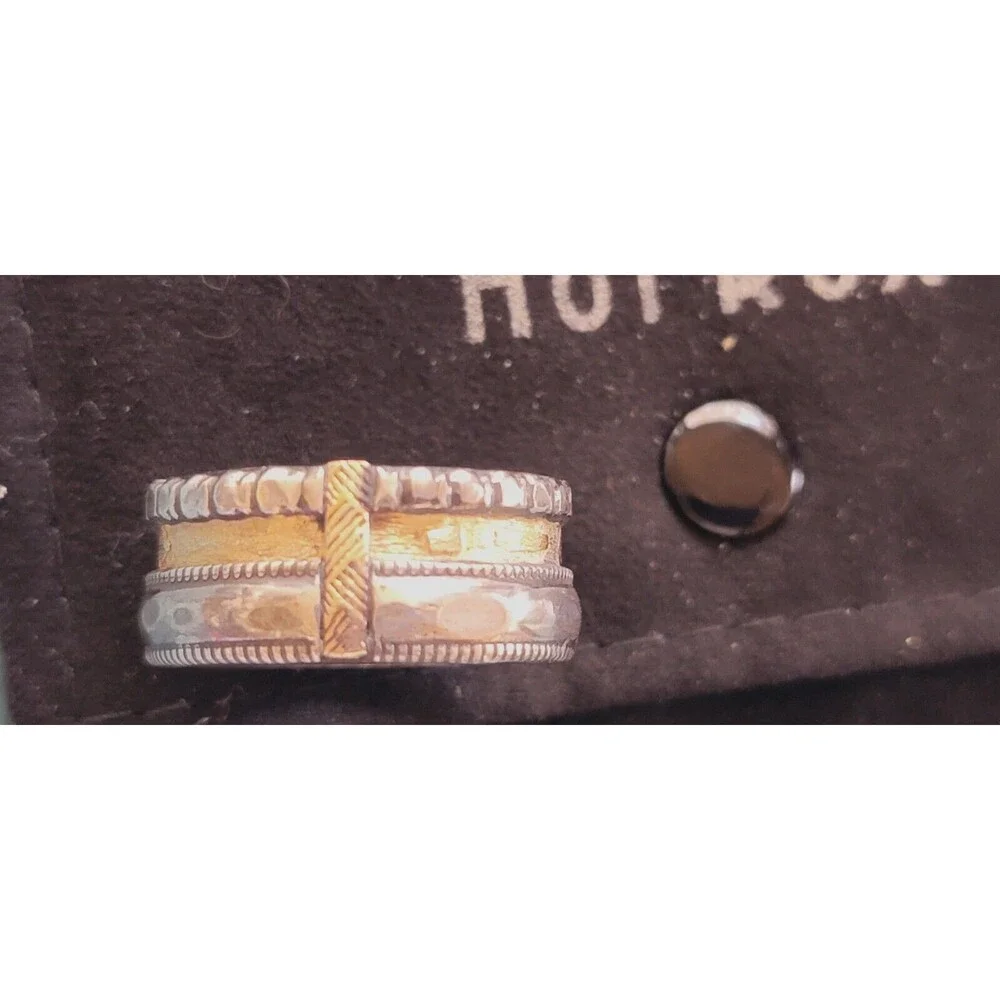 Men's Custom Ring Wedding Band Recycled Sterling & Gold Hot Rox sz 11.5- 11.75